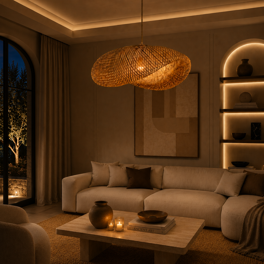 Bamboo Pendant Light - Hand-Woven Rattan Shade