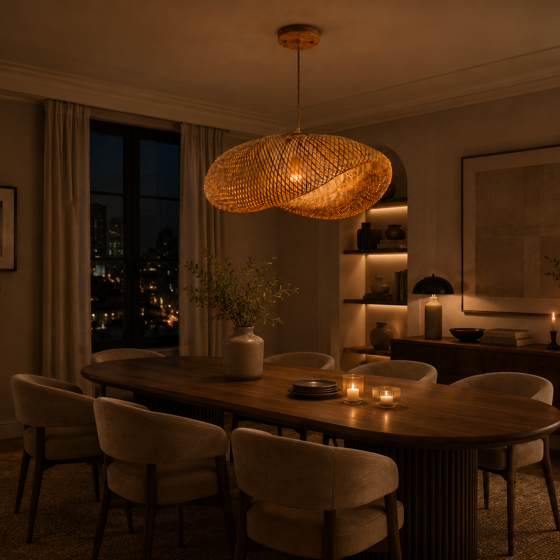 Bamboo Pendant Light - Hand-Woven Rattan Shade