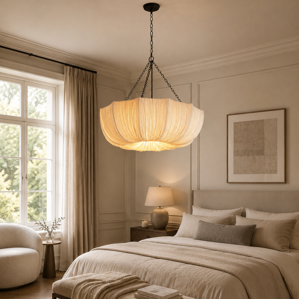 Fabric chandelier with retro iron chain - bedroom 2