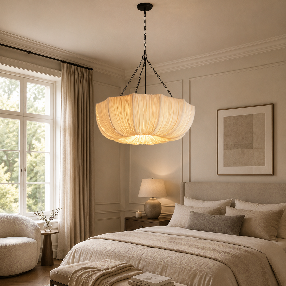 Fabric chandelier with retro iron chain - bedroom 2