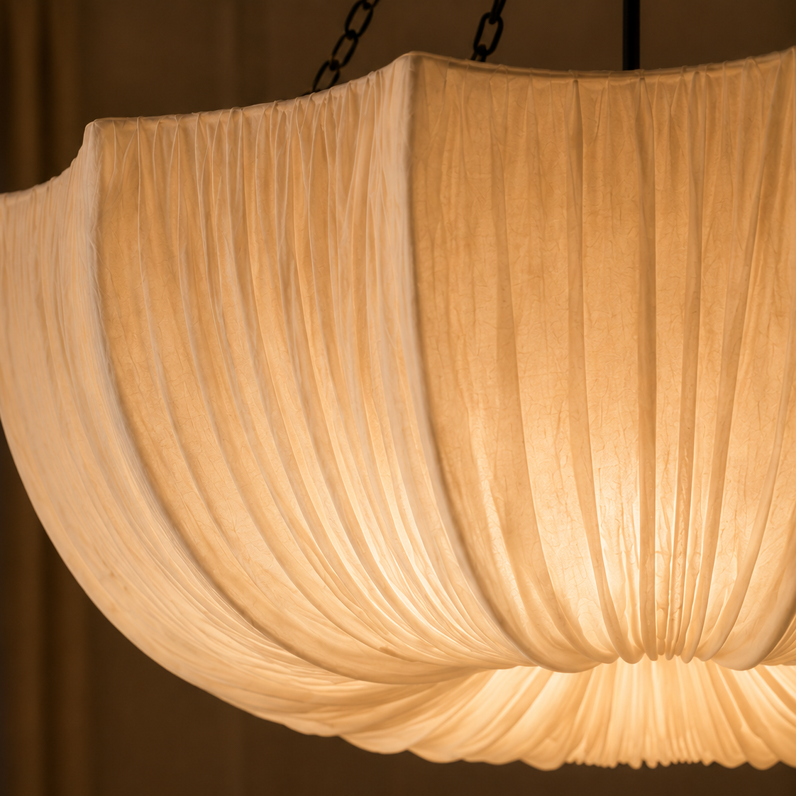 Fabric chandelier with retro iron chain - close-up detail 3