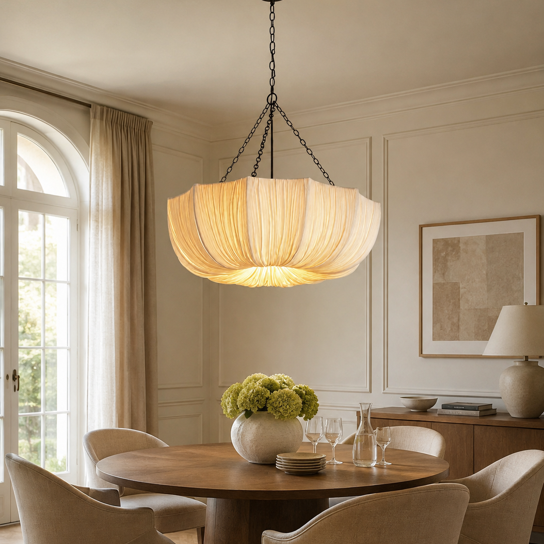 Fabric chandelier with retro iron chain - dining room 2