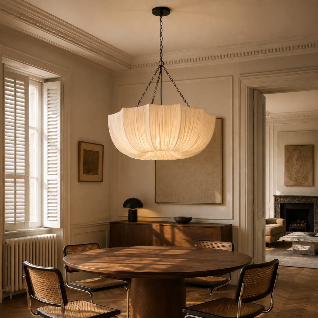 Fabric chandelier with retro iron chain - dining room