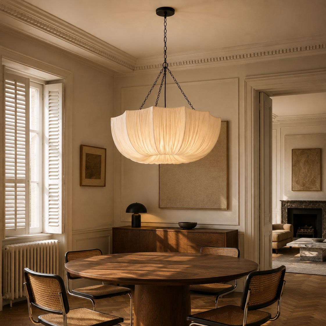 Fabric chandelier with retro iron chain - dining room