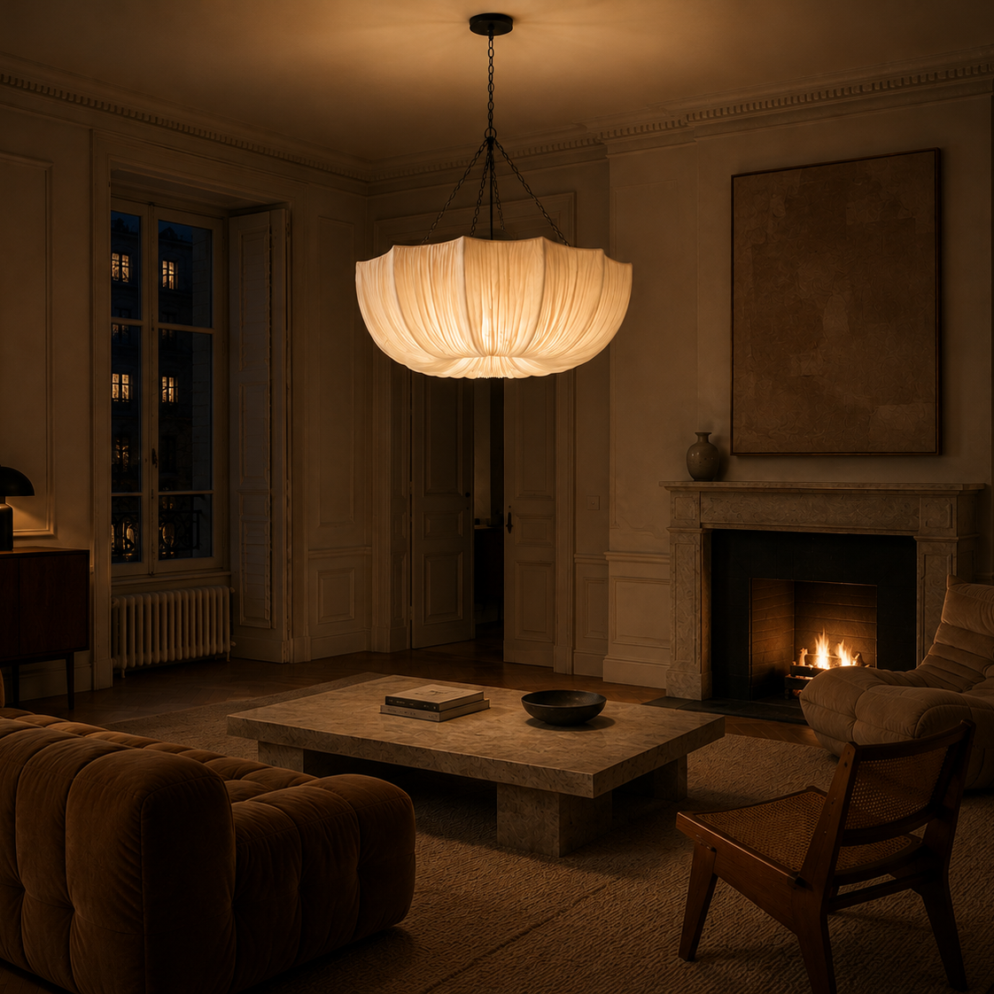 Fabric chandelier with retro iron chain - living room 2