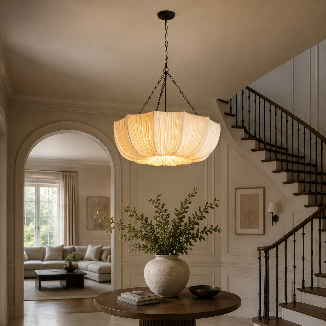 Fabric chandelier with retro iron chain - living room 3