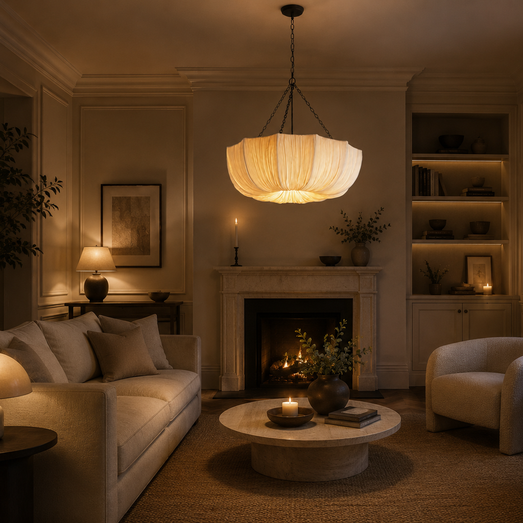 Fabric chandelier with retro iron chain - living room 5