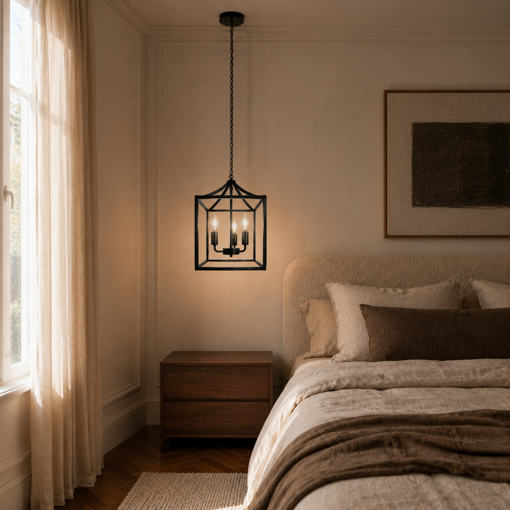 Farmhouse chandelier - bedroom