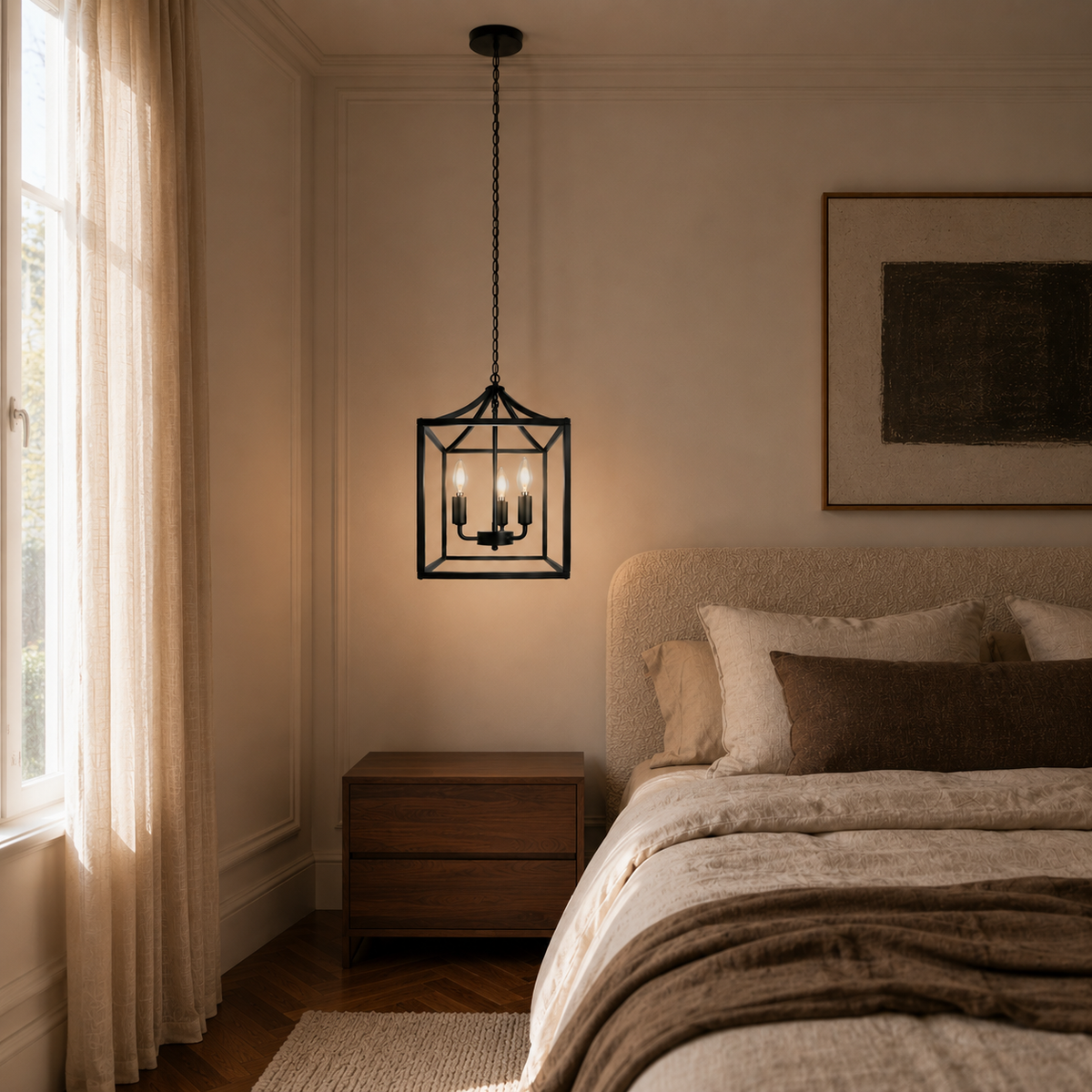 Farmhouse chandelier - bedroom