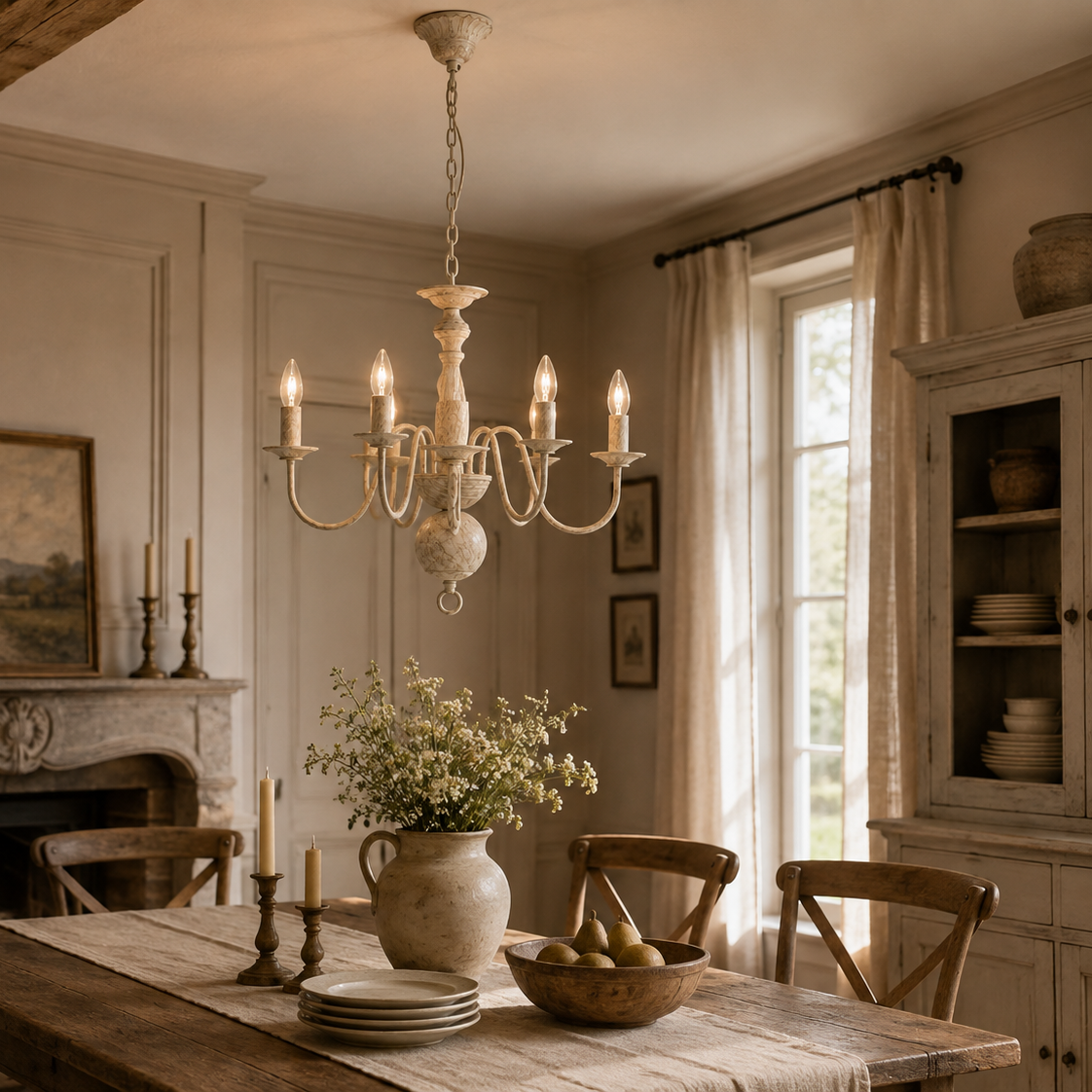 Antique French chandelier - dining room