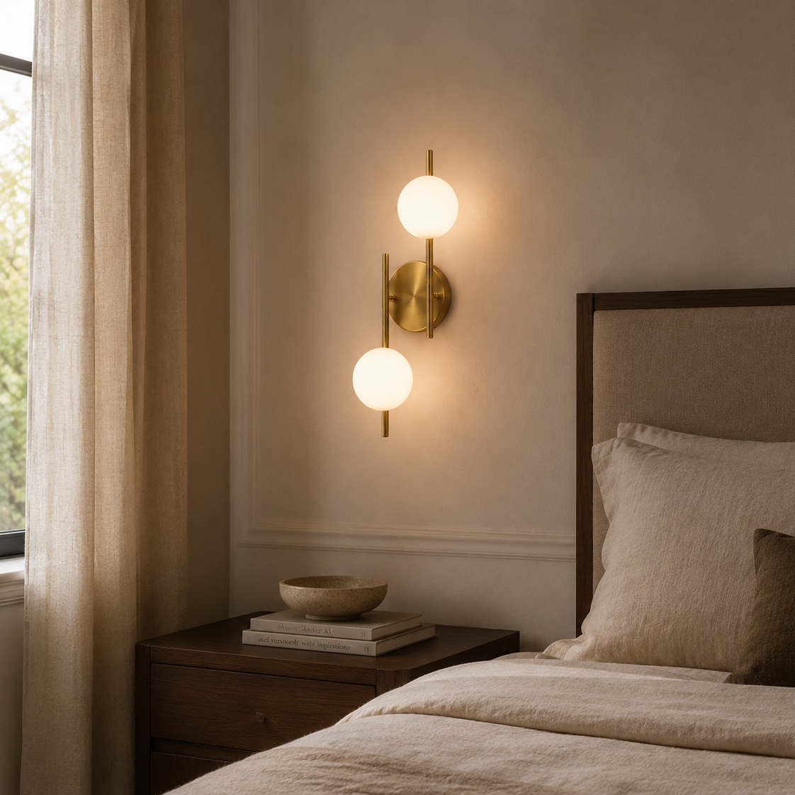 Glass Ball Wall Light - Gold Milky Bedside Sconce