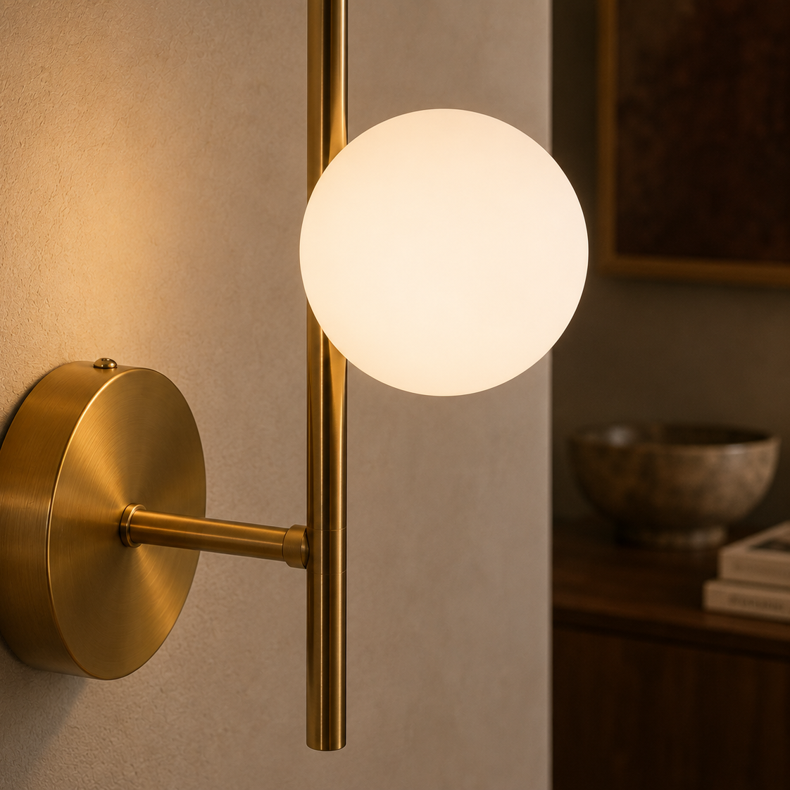 Glass Ball Wall Light - Gold Milky Bedside Sconce
