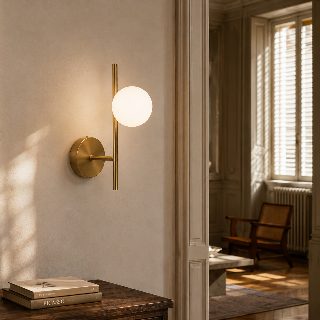 Glass Ball Wall Light - Gold Milky Bedside Sconce