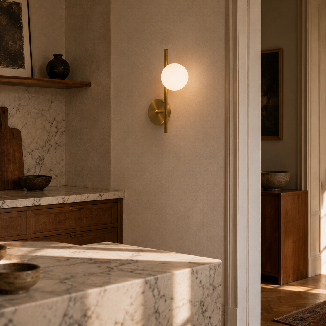 Glass Ball Wall Light - Gold Milky Bedside Sconce