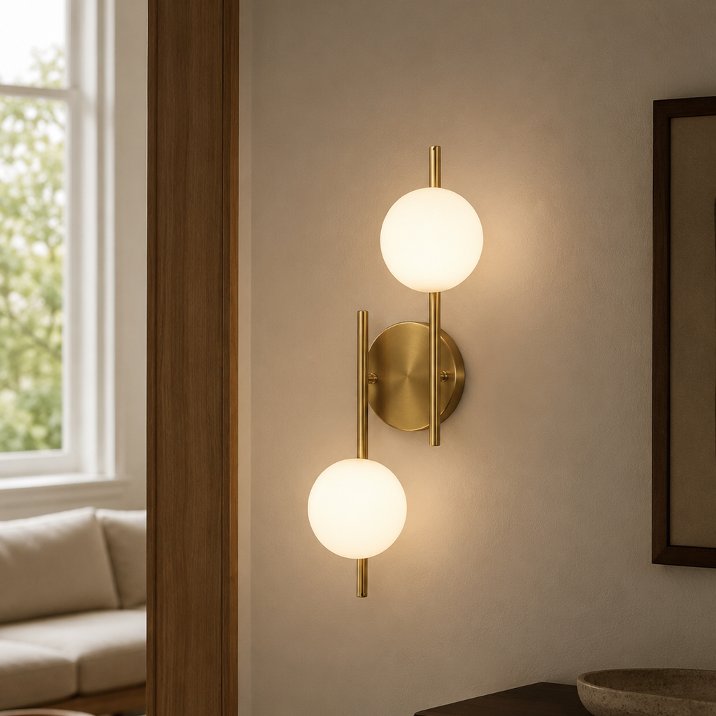 Glass Ball Wall Light - Gold Milky Bedside Sconce