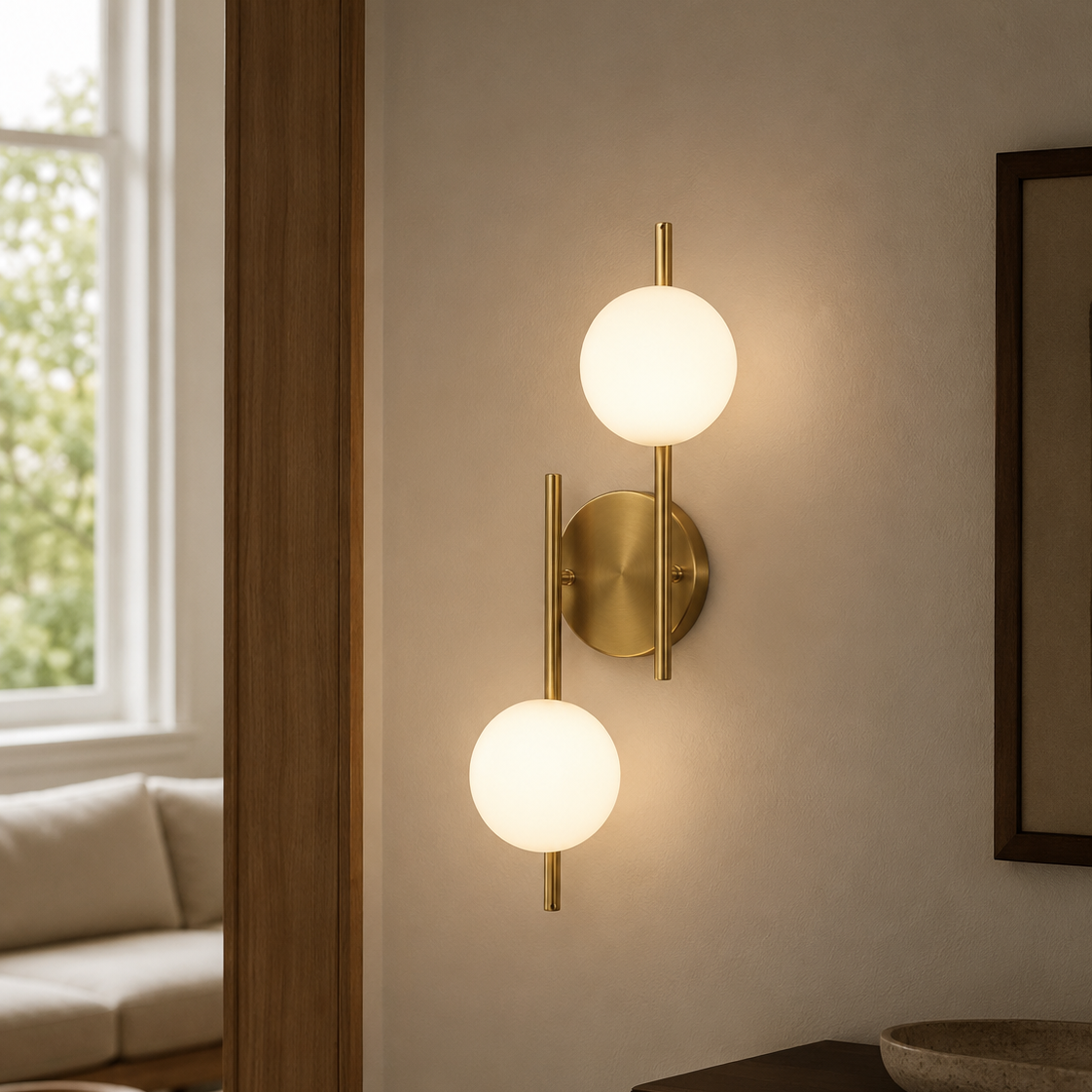 Glass Ball Wall Light - Gold Milky Bedside Sconce
