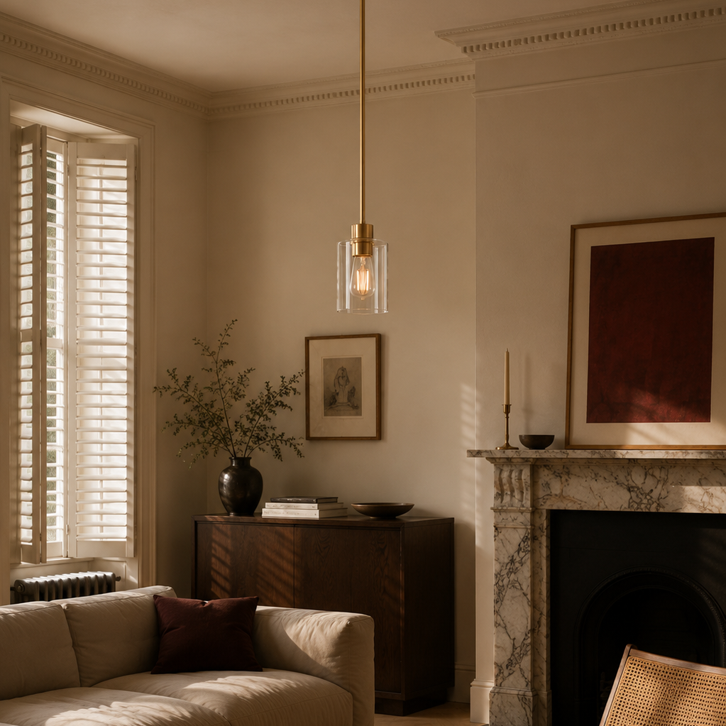 Minimalist glass cylinder ceiling light - living room
