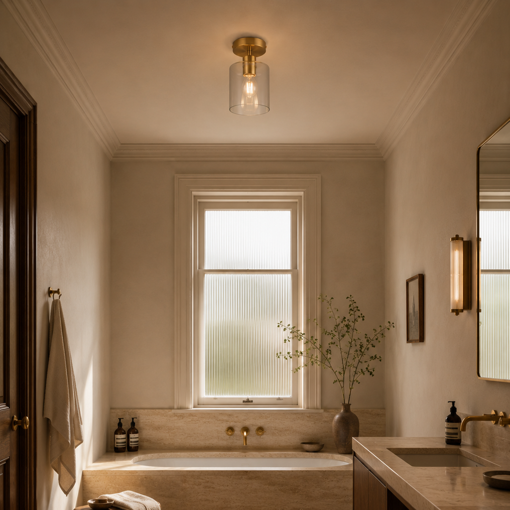 Minimalist glass cylinder flush mount - bathroom