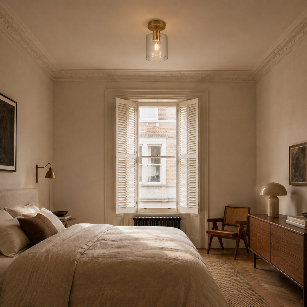 Minimalist glass cylinder flush mount - bedroom