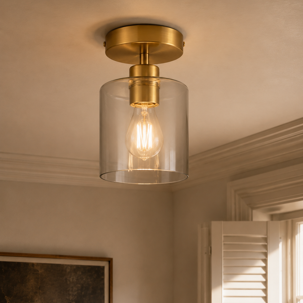 Minimalist glass cylinder flush mount - hallway 3
