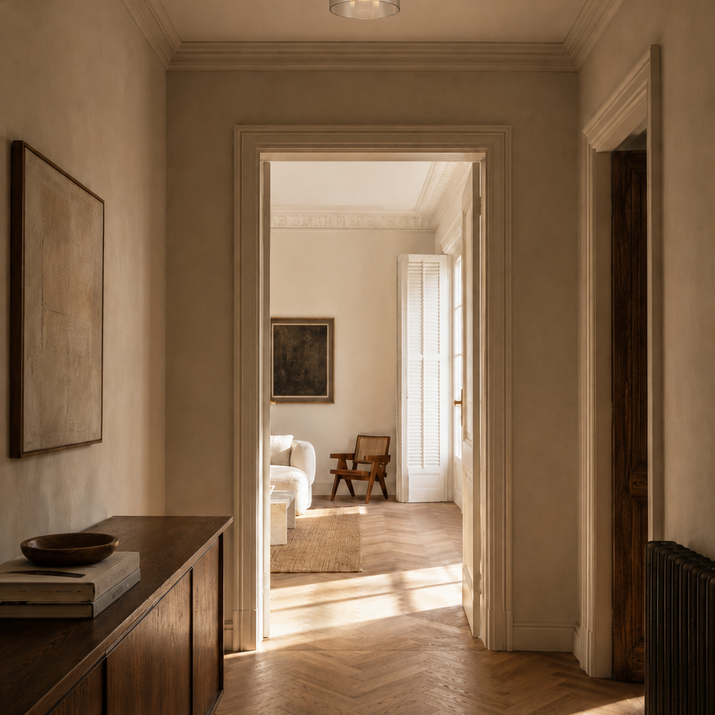 Minimalist glass cylinder flush mount - hallway