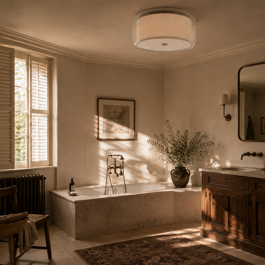 Glass flush mount ceiling light - bathroom
