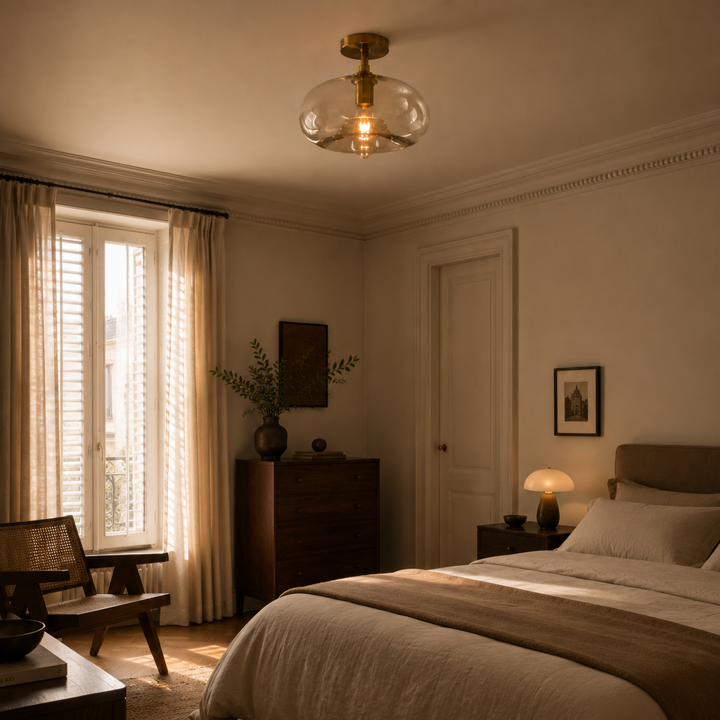 Minimalist glass LED flush mount - bedroom 2