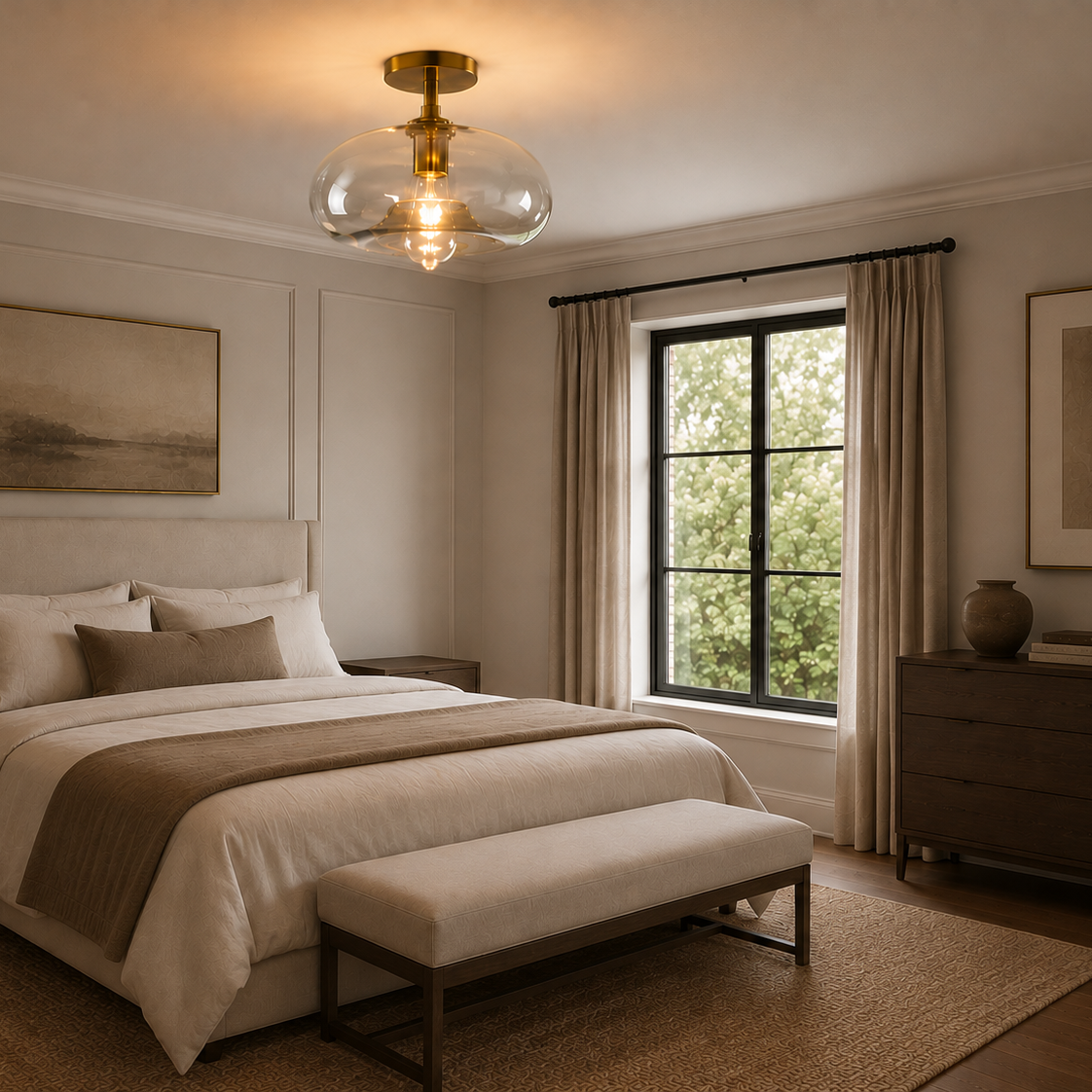 Minimalist glass LED flush mount - bedroom