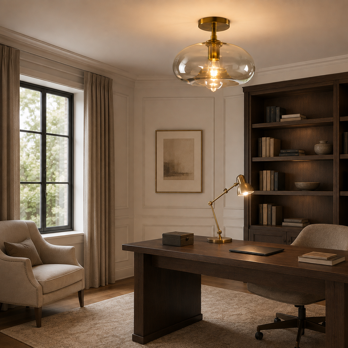 Minimalist glass LED flush mount - home office