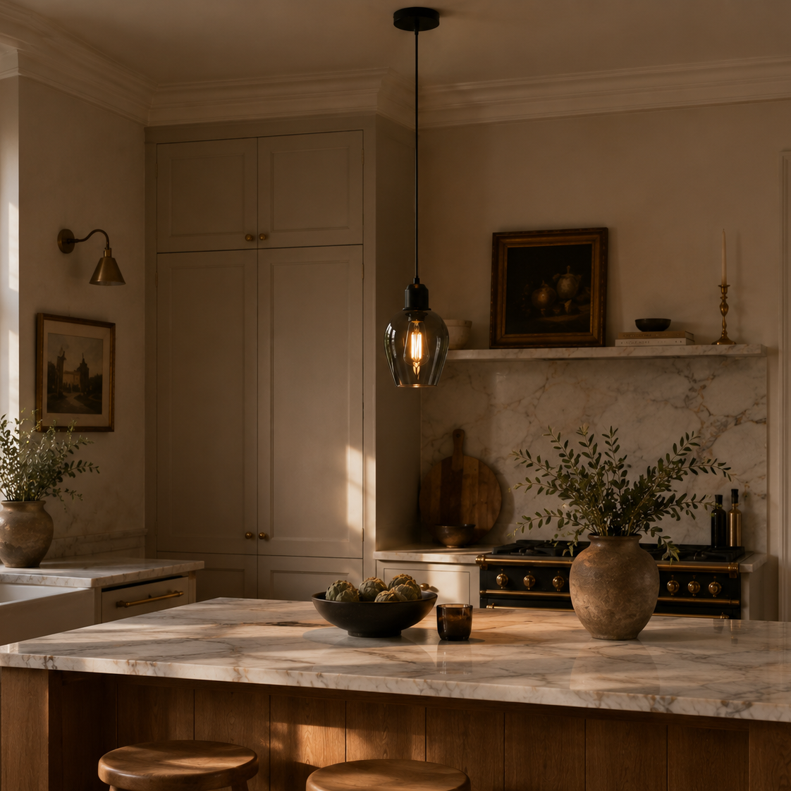 Vintage black glass pendant light - kitchen