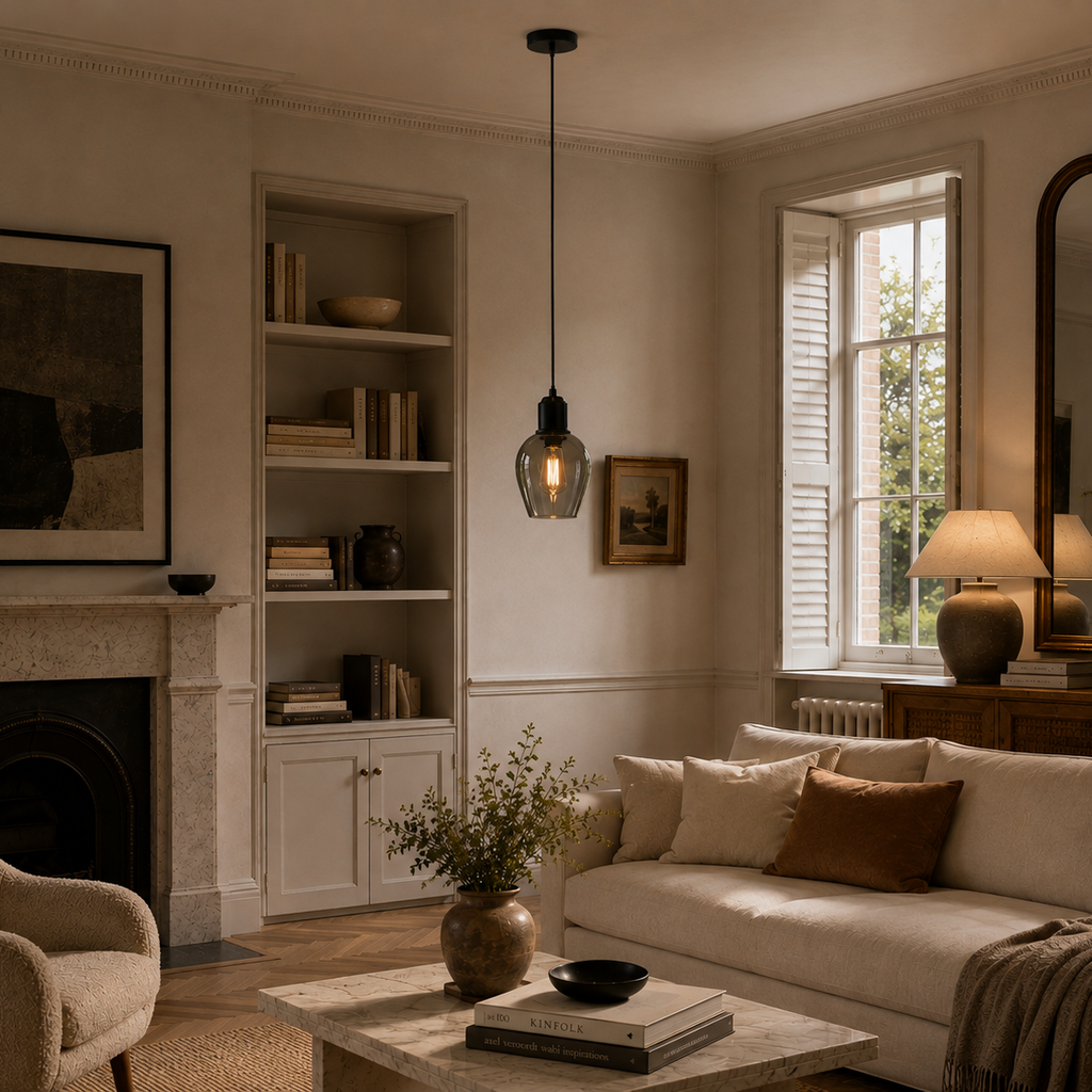 Vintage black glass pendant light - living room