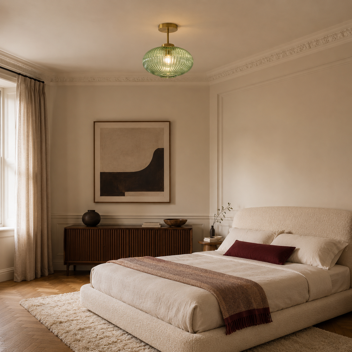 Gold glass ceiling light - bedroom