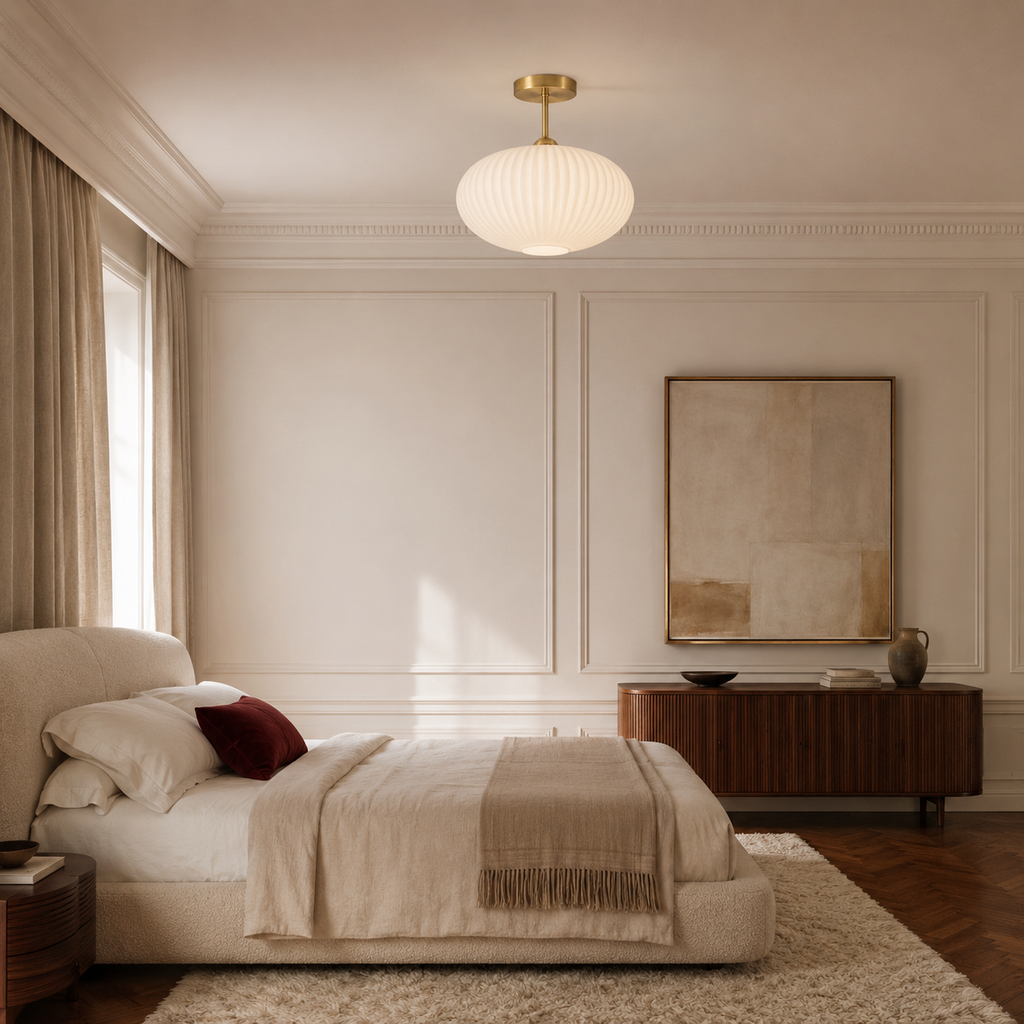 Gold glass ceiling light - bedroom
