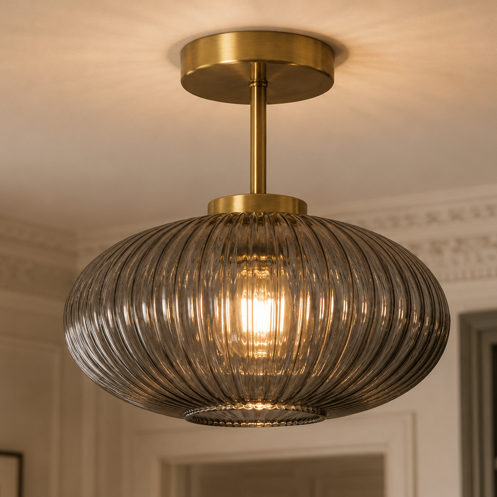 Gold glass corridor flush light - hallway
