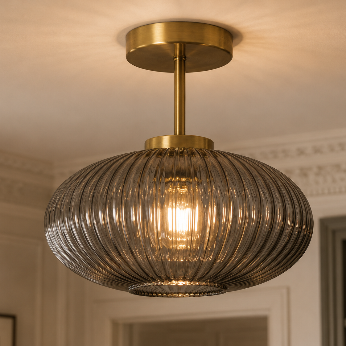 Gold glass corridor flush light - hallway