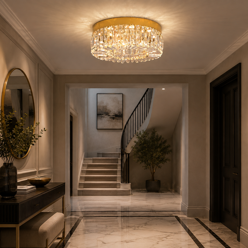 Crystal Chandelier - Luxury Flush Ceiling Light