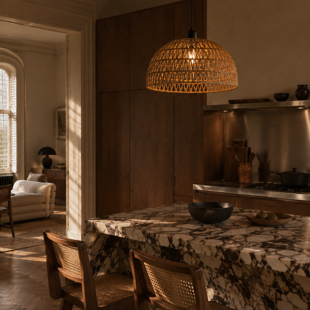 Hemp rope pendant light - bedroom 1
