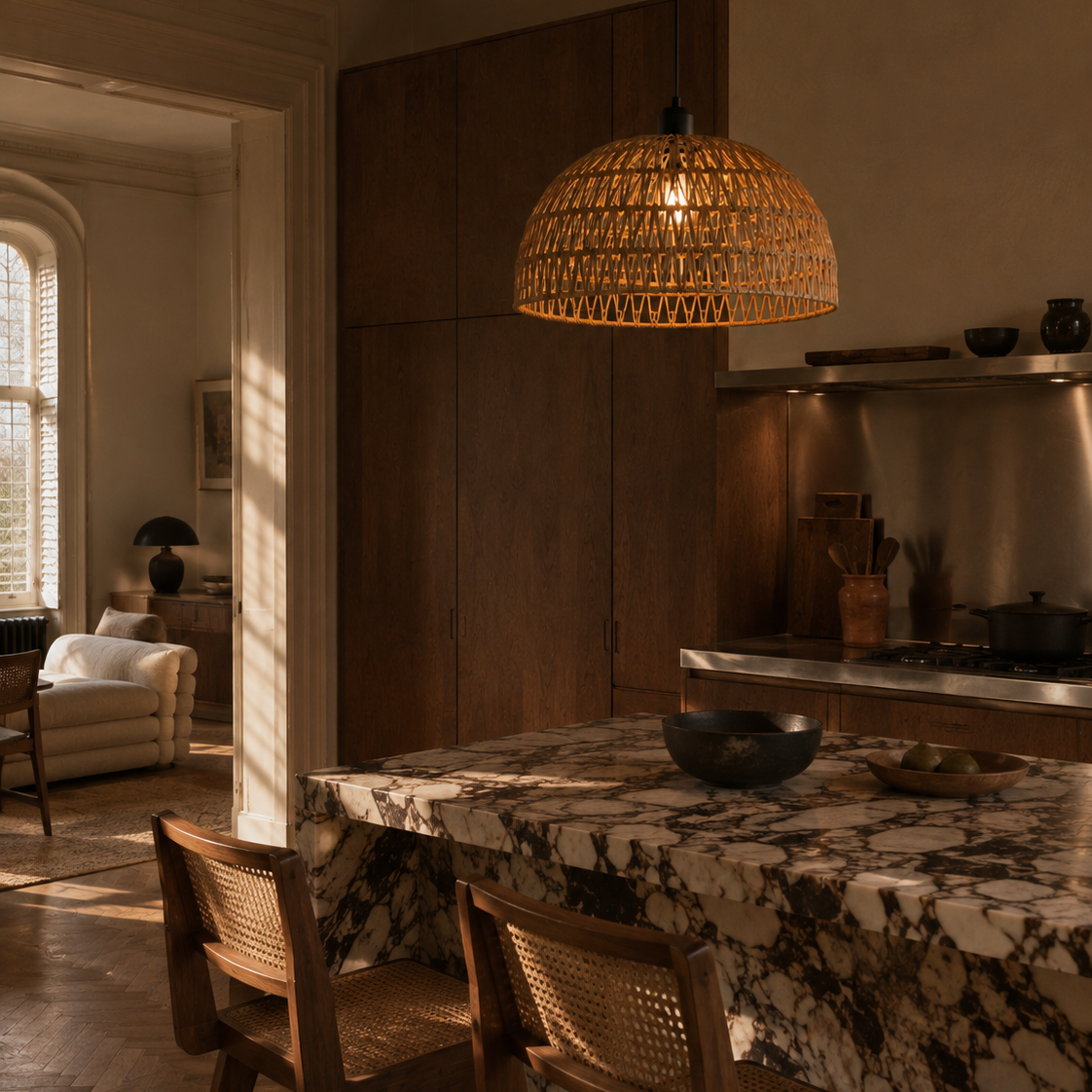 Hemp rope pendant light - bedroom 1