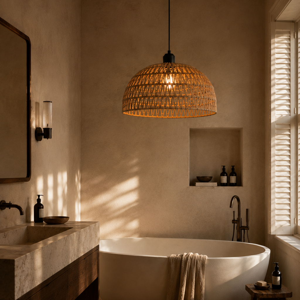 Hemp rope pendant light - bedroom 2