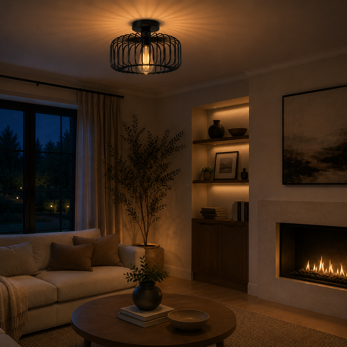 Industrial cage ceiling light - bedroom 3