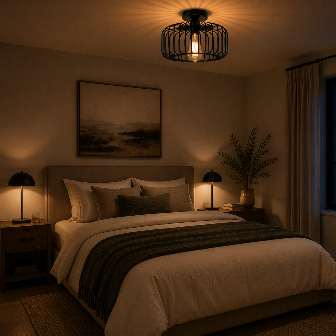 Industrial cage ceiling light - bedroom 4