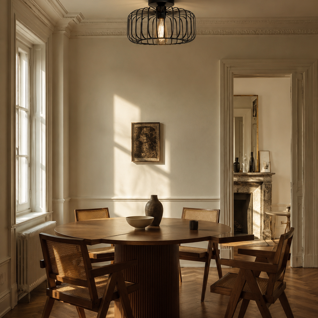 Industrial cage ceiling light - dining room