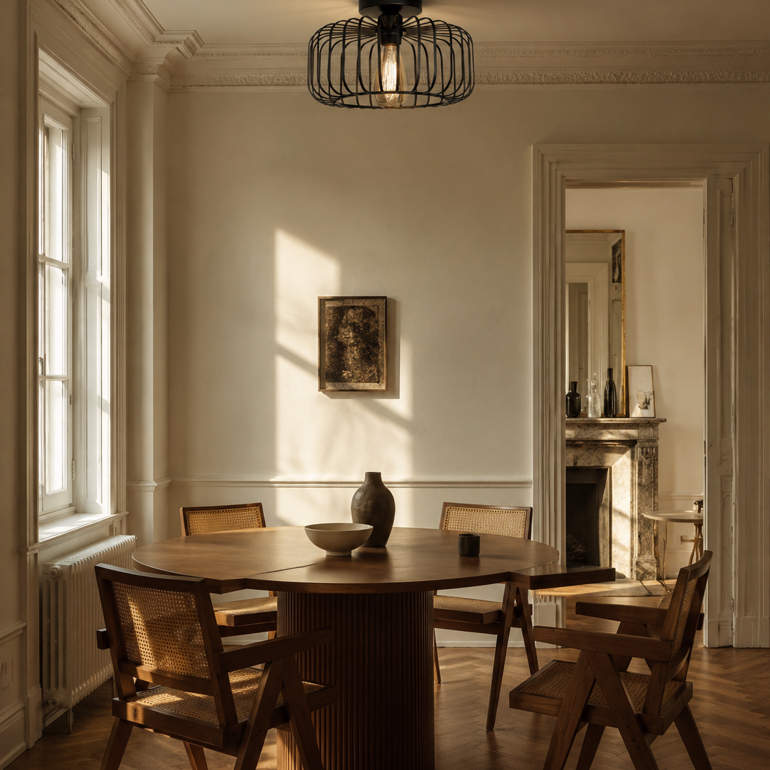 Industrial cage ceiling light - dining room