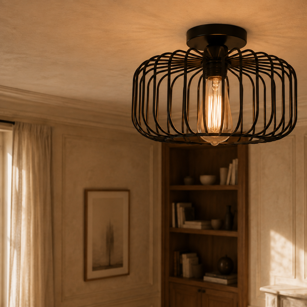 Industrial cage ceiling light - hallway 2