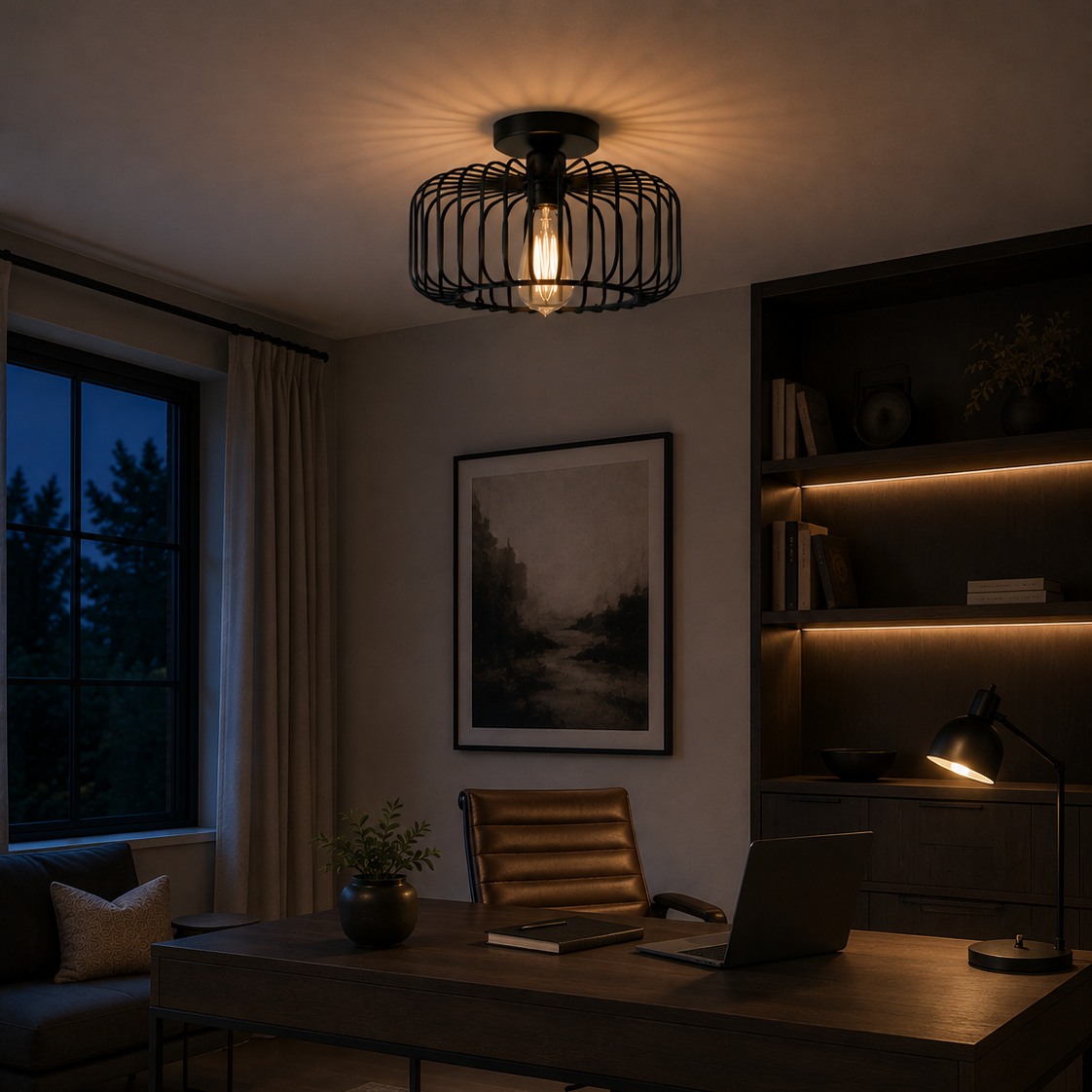 Industrial cage ceiling light - home office