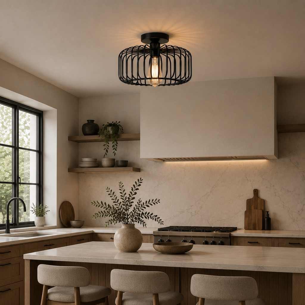 Industrial cage ceiling light - kitchen