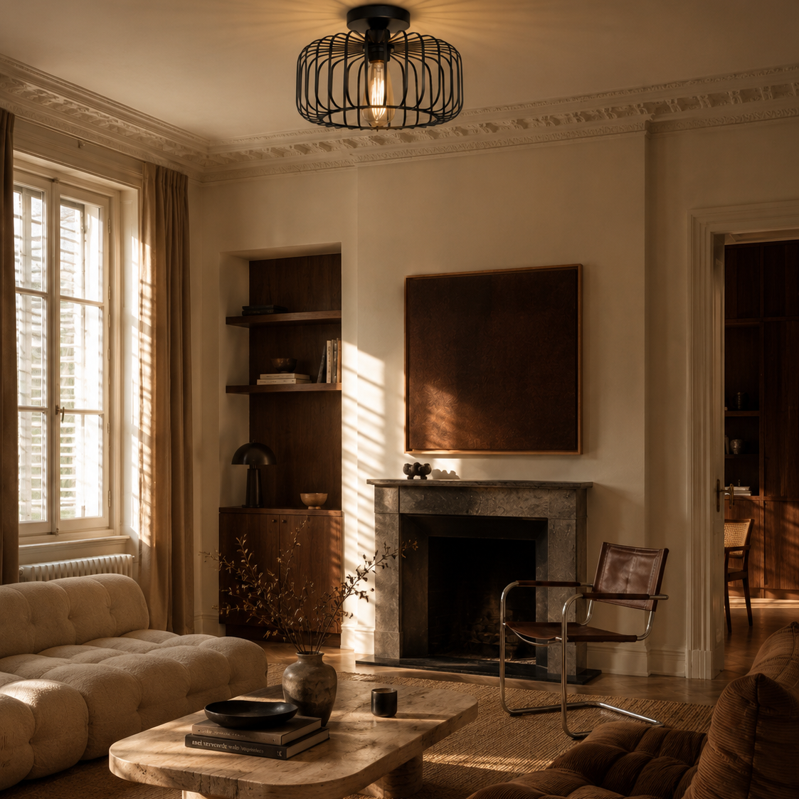 Industrial cage ceiling light - living room 2