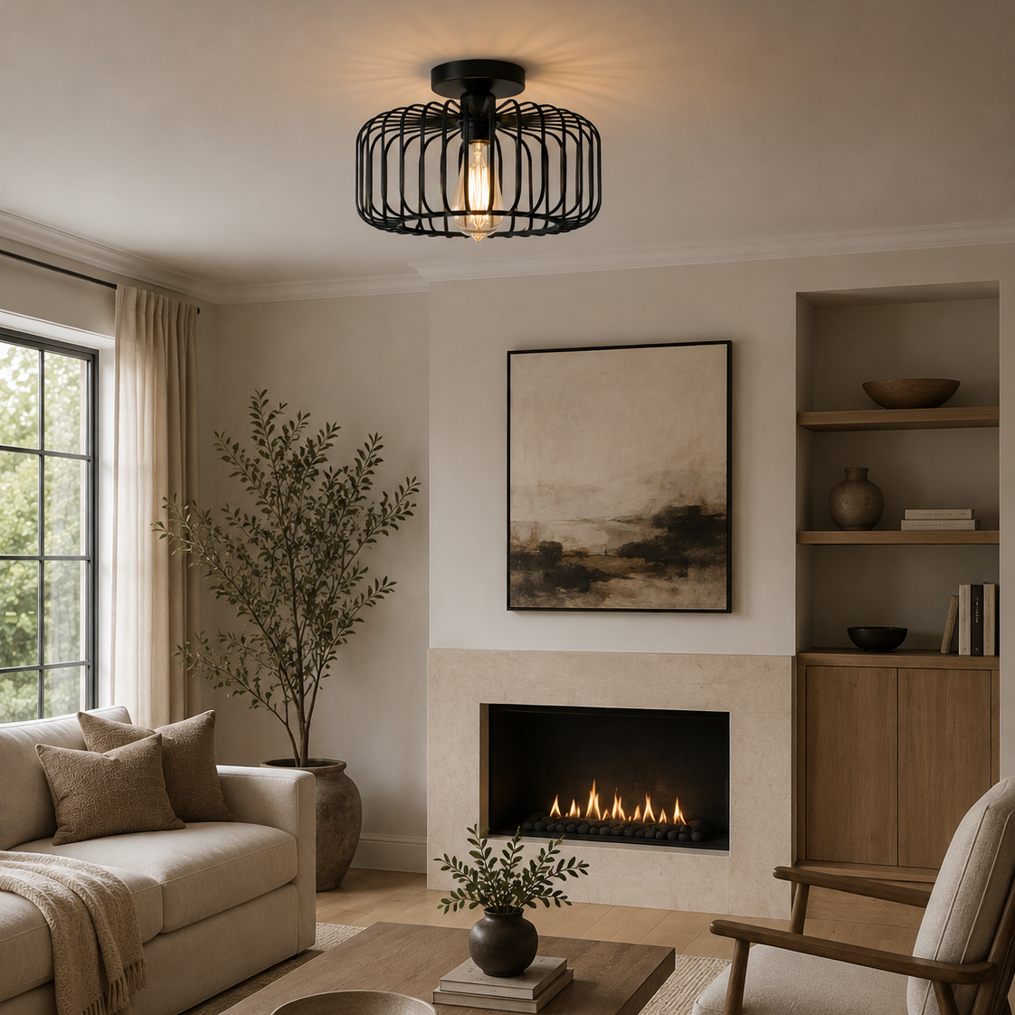 Industrial cage ceiling light - living room