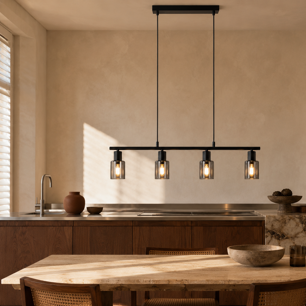 4-bulb industrial pendant light - dining kitchen wide 1