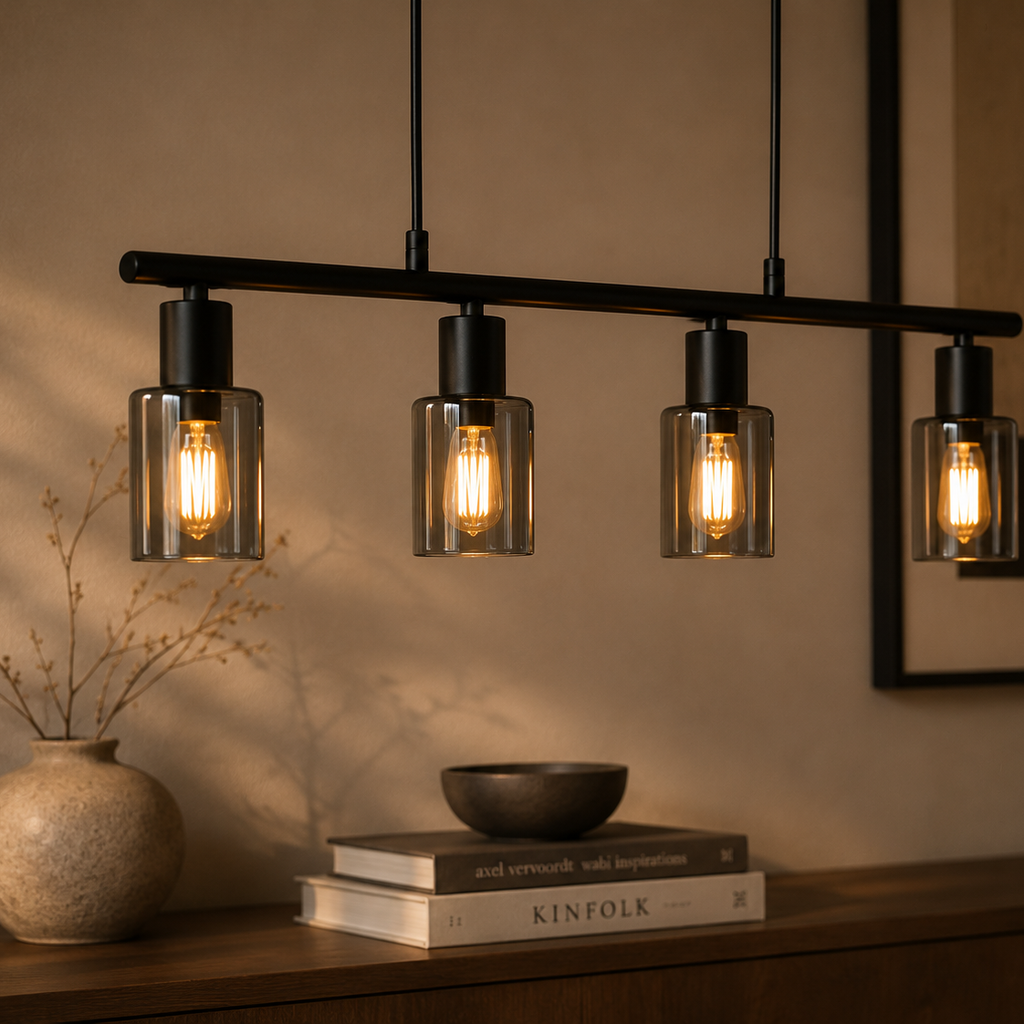 4-bulb industrial pendant light - dining kitchen wide 2